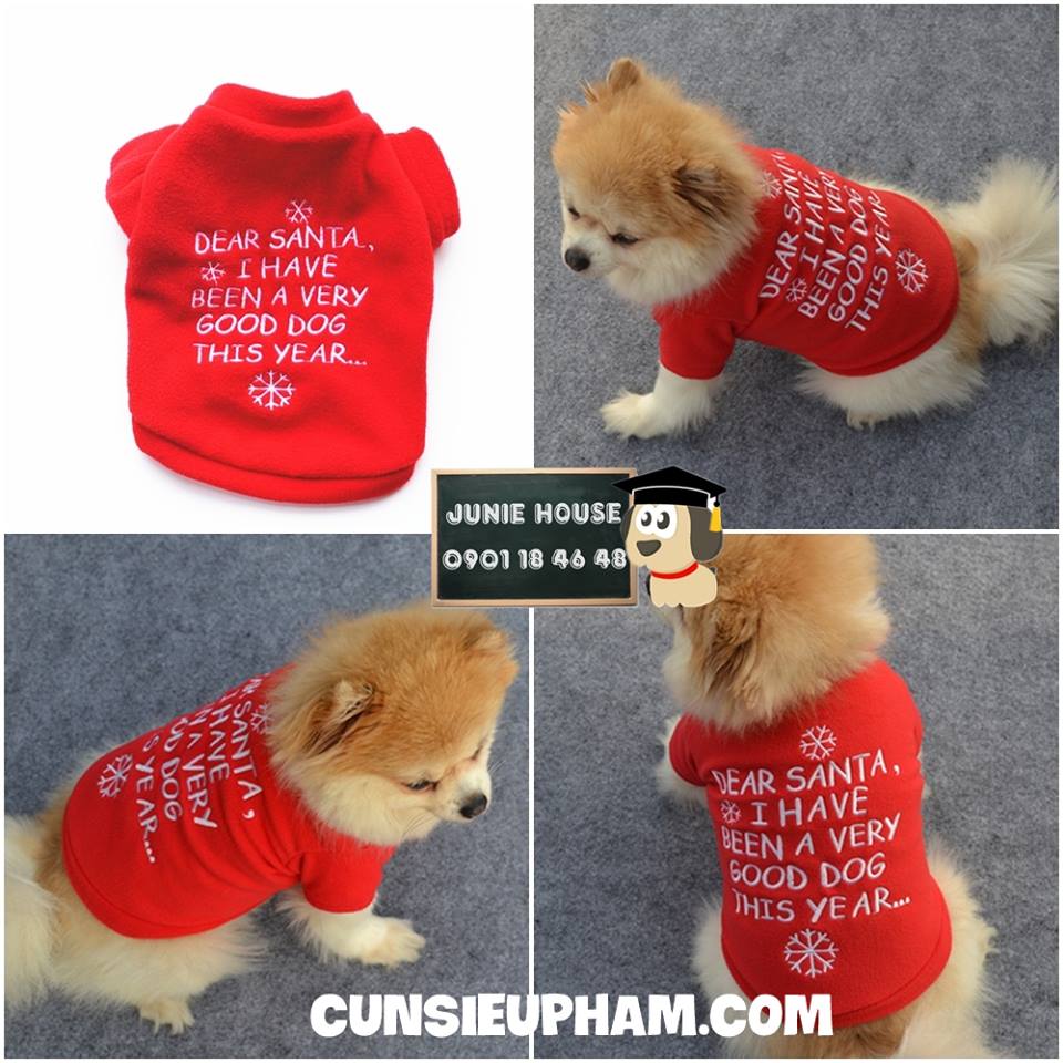 Junie House chuyên cung cấp quần áo cho chó, quần áo chó mèo, áo thun noel dear santa dành cho boss... Hotline 0901 18 46 48