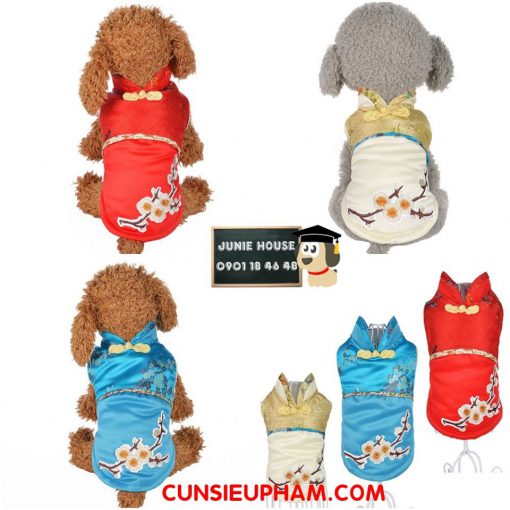Junie House chuyên cung cấp quần áo cho chó, quần áo chó mèo, đồ chơi cho chó mèo, áo tết họa tiết hoa mai dành cho chó... Hotline 0901 18 46 48